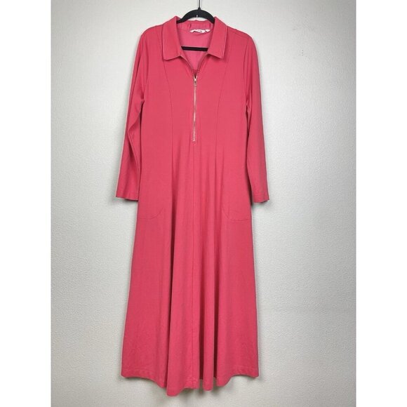 Soft Surroundings Women's XL Swingtime Half Zip Collared Maxi Dress Coral Ponte - Picture 2 of 16